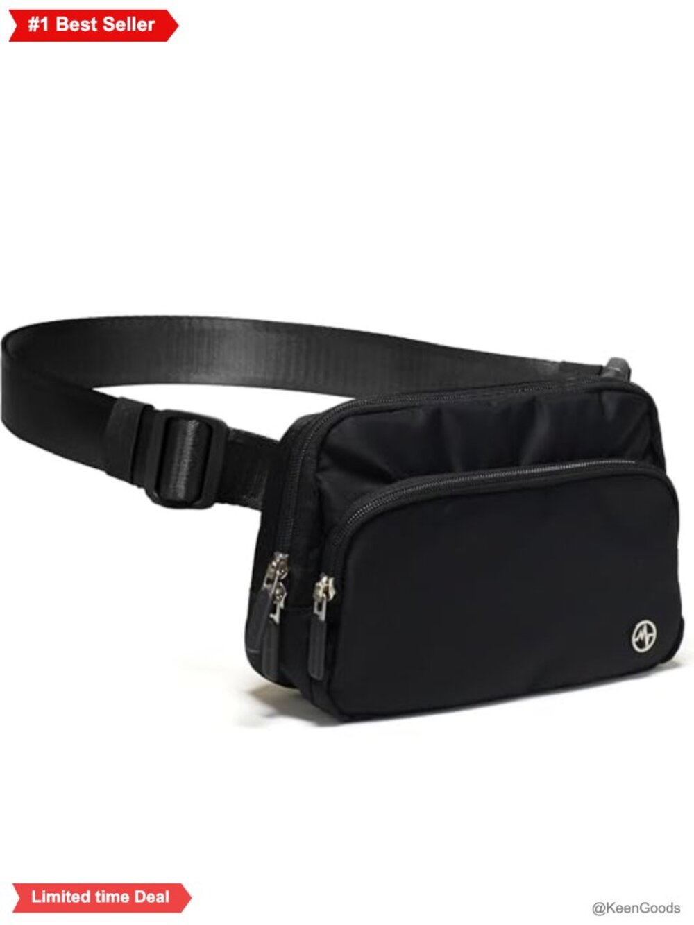 Nylon crossbody belt bag with 6 pockets, adjustable strap
